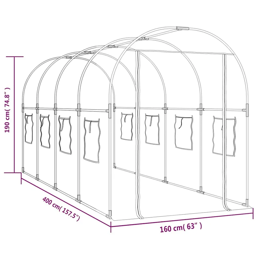 Serre Transparent 160x400x190 cm PVC et acier enduit de poudre - 6