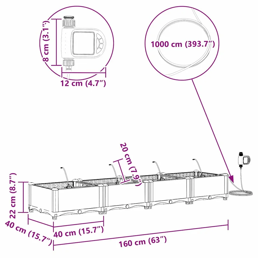 Cache-pot de jardin 4 pc Blanc 160 x 40 x 22 cm PP - 9