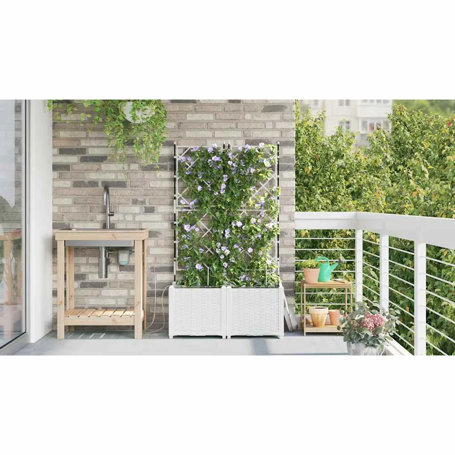Cache-pot de jardin 2 pc Blanc 80 x 40 x 142 cm PP - 4