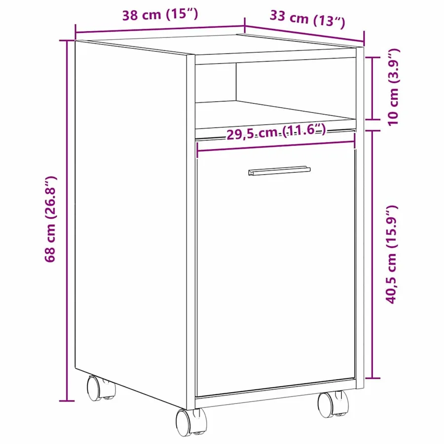 Cabinet latéral sur roulettes Chêne noir 33 x 38 x 60 cm - 10