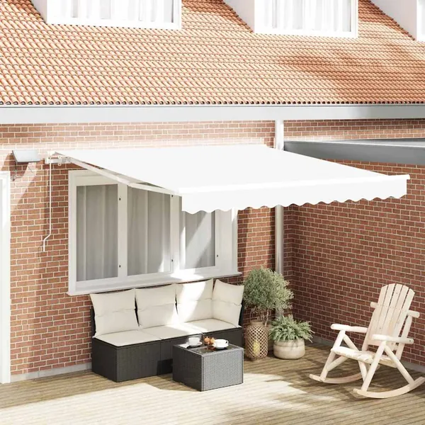 Auvent rétractable Blanc 300 x 250 cm Tissu et Aluminium