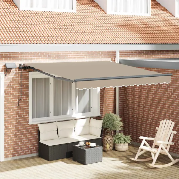 Auvent rétractable Blanc 350 x 250 cm Tissu et Aluminium