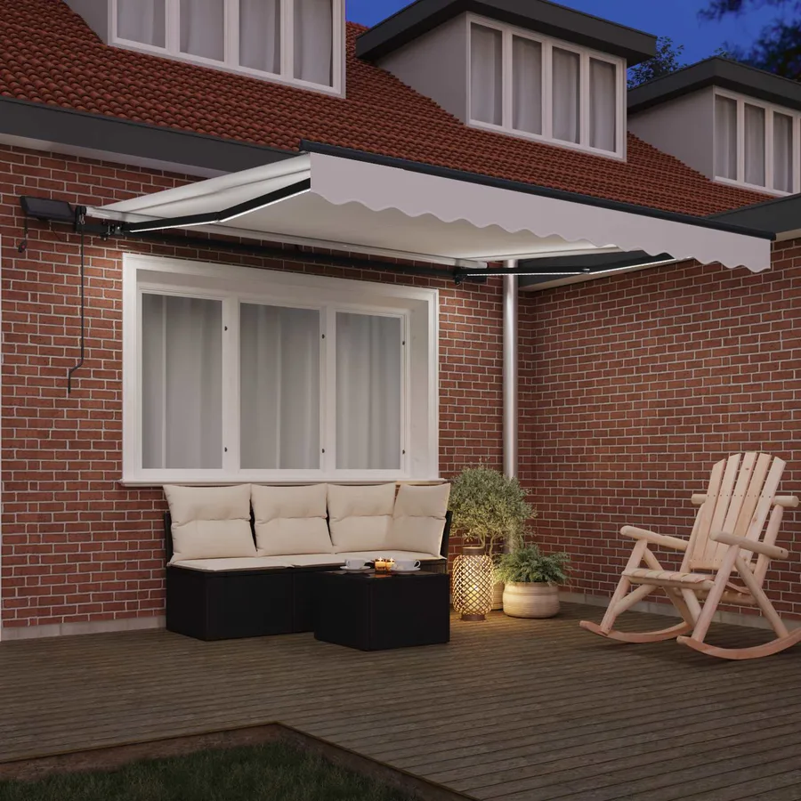 Auvent rétractable Blanc 350 x 250 cm Tissu et Aluminium - 3