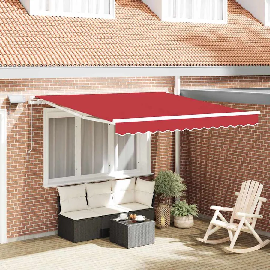 Auvent rétractable Rouge 350 x 250 cm Tissu et Aluminium