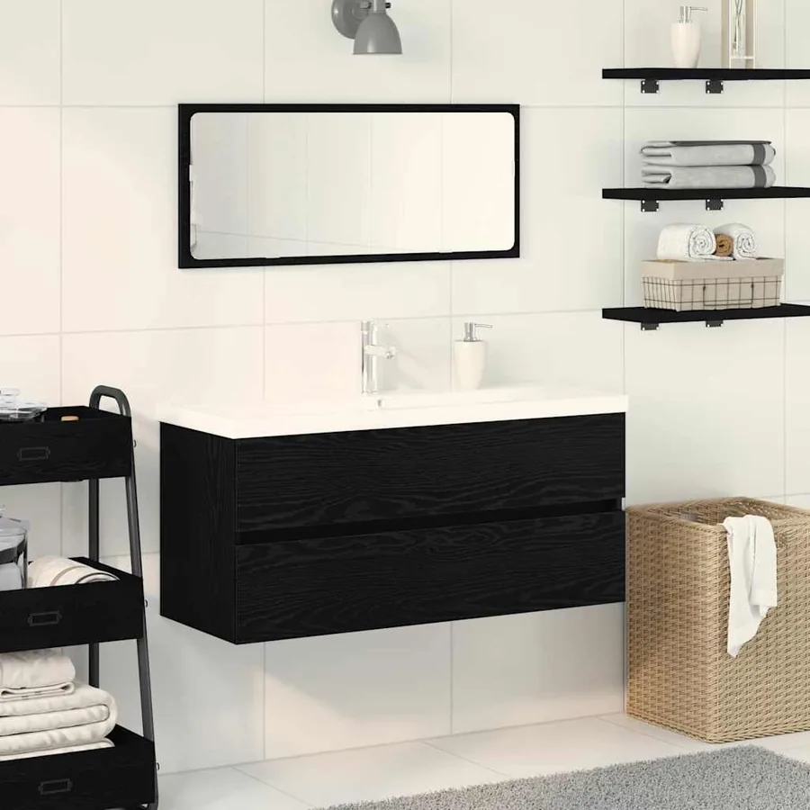 Meuble de Lavabo de Salle de Bain Chêne noir 90 x 39 x 62 cm