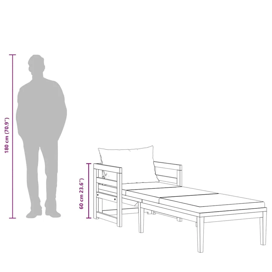 Chaise longue avec coussins blanc crème Bois d'acacia solide - 12