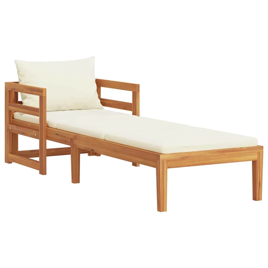 Chaise longue avec coussins blanc crème Bois d'acacia solide - 2