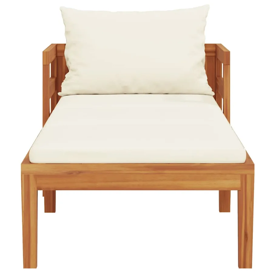 Chaise longue avec coussins blanc crème Bois d'acacia solide - 5