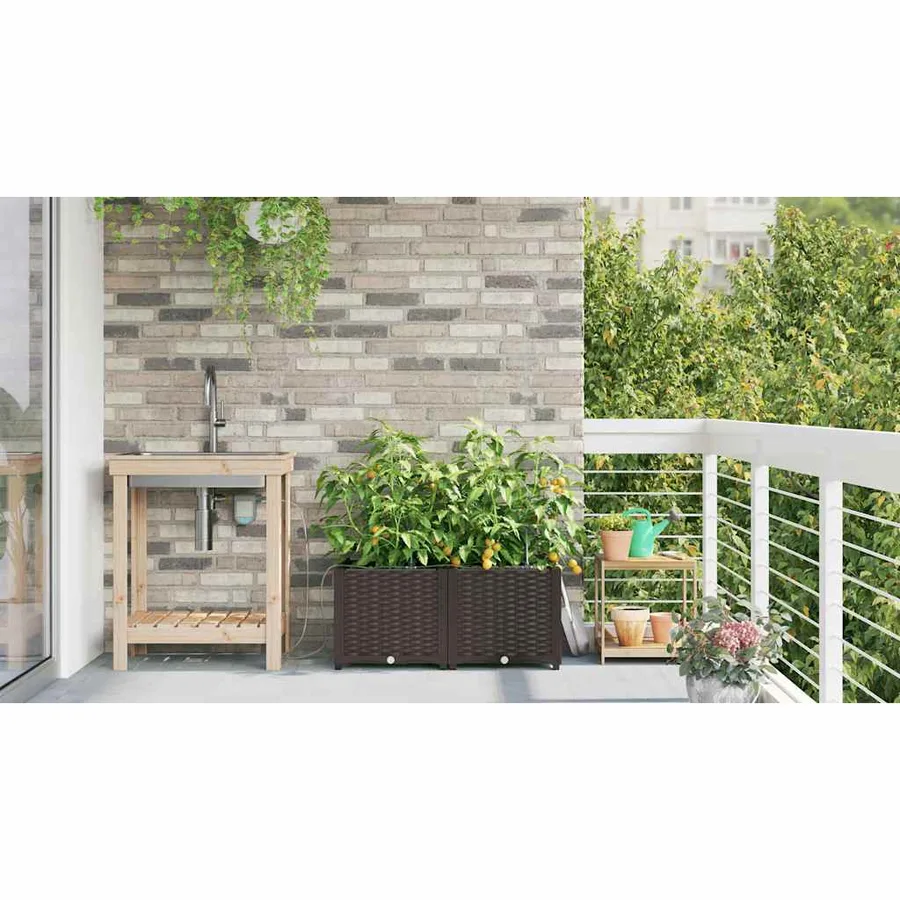 Cache-pot de jardin 2 pc Marron 80 x 40 x 37,5 cm PP - 4