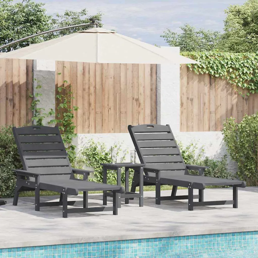Transat 2 pcs Noir 195,5 x 53 x 98,5 cm Polyéthylène - 23