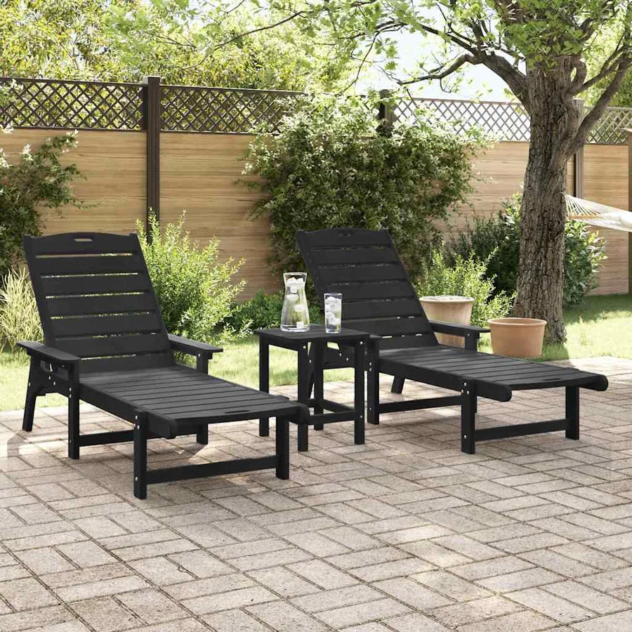 Transat 2 pcs Noir 195,5 x 53 x 98,5 cm Polyéthylène - 3