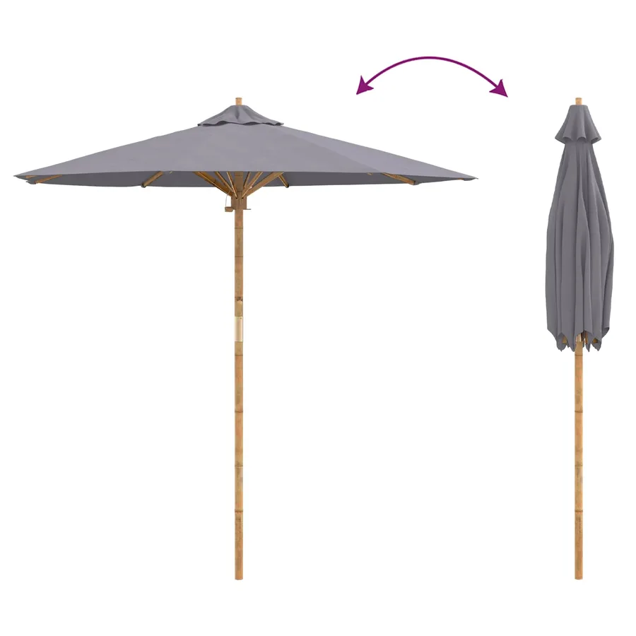 Parasol de jardin Gris foncé Ø 217 x 230 cm Bambou - 7