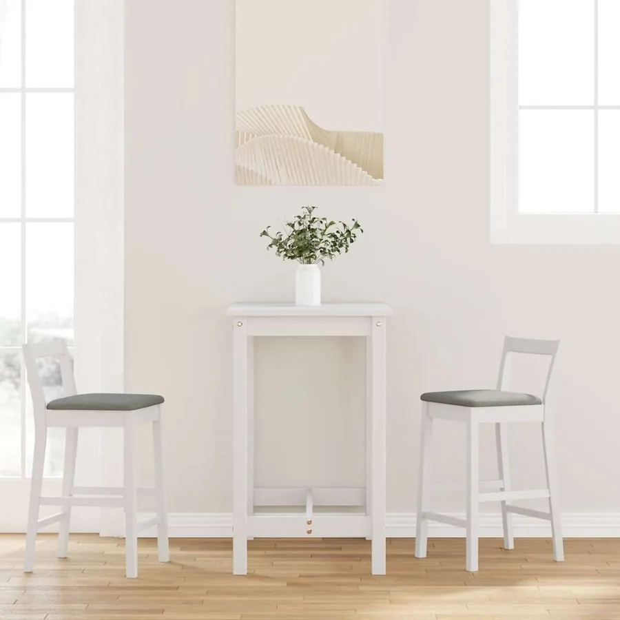 Tabourets de bar avec coussins (lot de 2) en bois massif blanc et caoutchouc