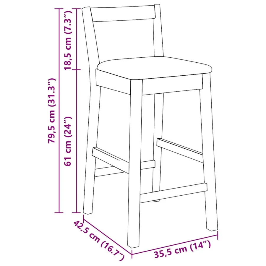 Tabourets de bar avec coussins (lot de 2) en bois massif blanc et caoutchouc - 11