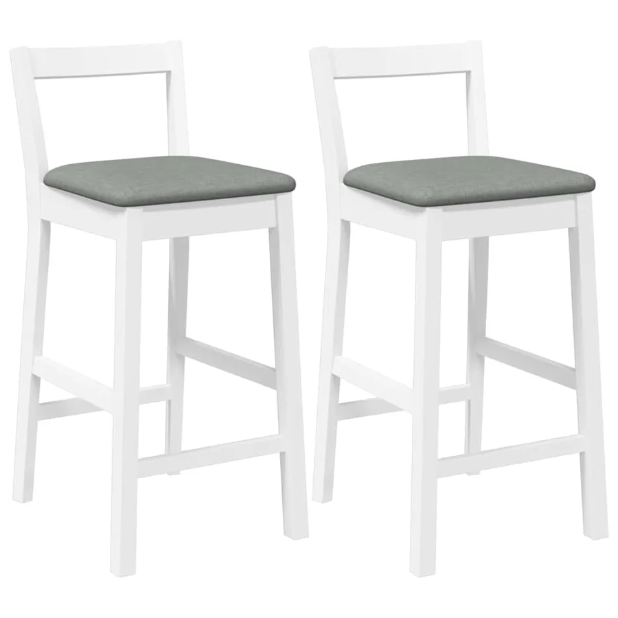 Tabourets de bar avec coussins (lot de 2) en bois massif blanc et caoutchouc - 2