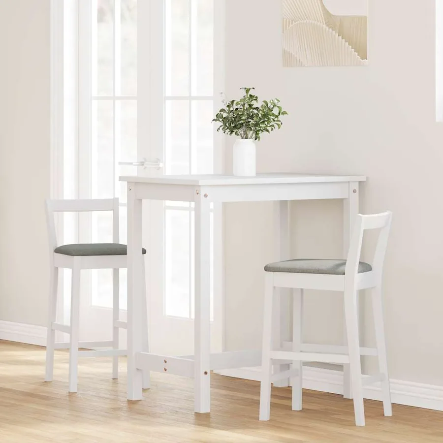 Tabourets de bar avec coussins (lot de 2) en bois massif blanc et caoutchouc - 3