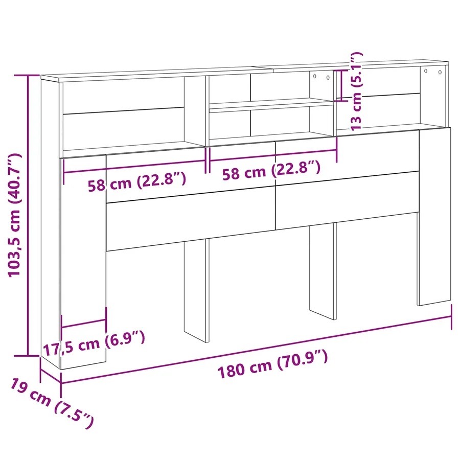 Cabinet de Tête de Lit Chêne noir 180 x 19 x 103,5 cm - 11
