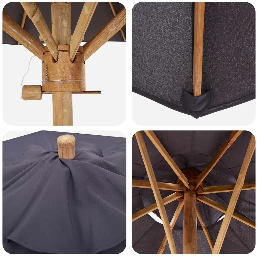 Parasol de jardin Gris foncé Ø 150 x 210 cm Bambou - 6