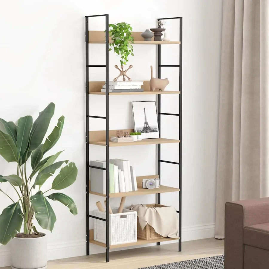 Bibliothèque à 5 niveaux chêne 60x27,6x158,5 cm bois ingénierie - 2