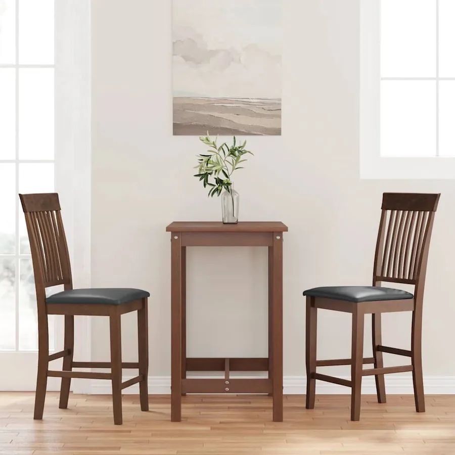 Tabourets de bar avec coussins (lot de 2) en bois massif marron et caoutchouc