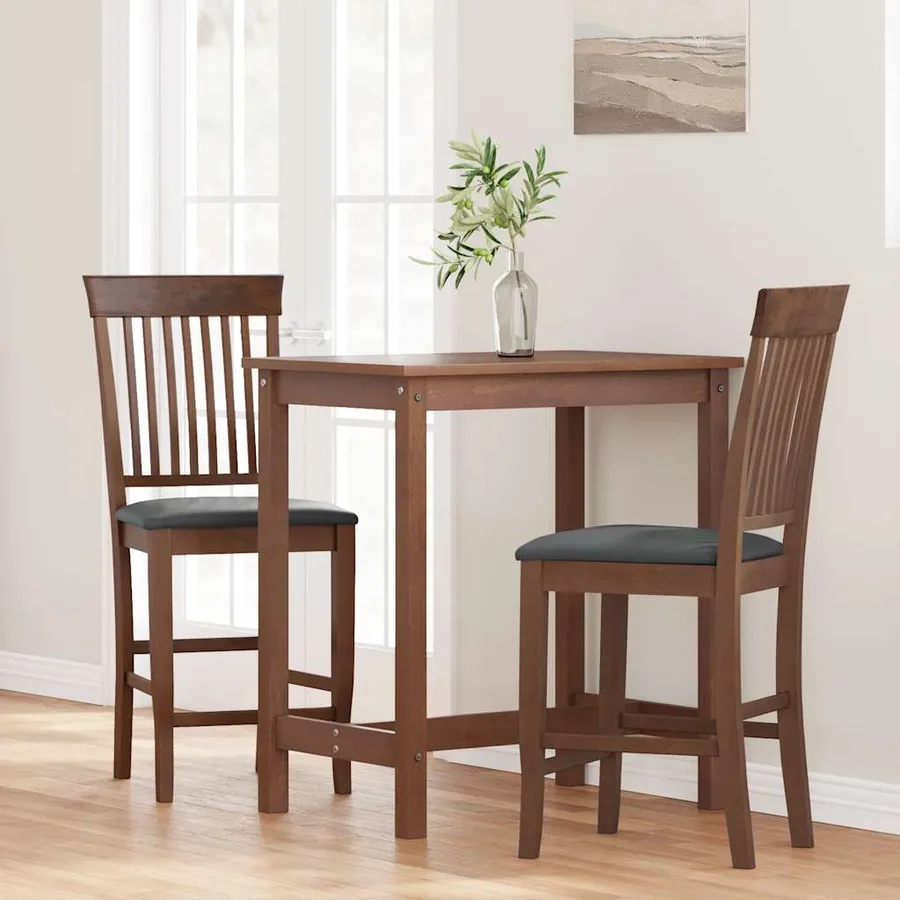 Tabourets de bar avec coussins (lot de 2) en bois massif marron et caoutchouc - 3