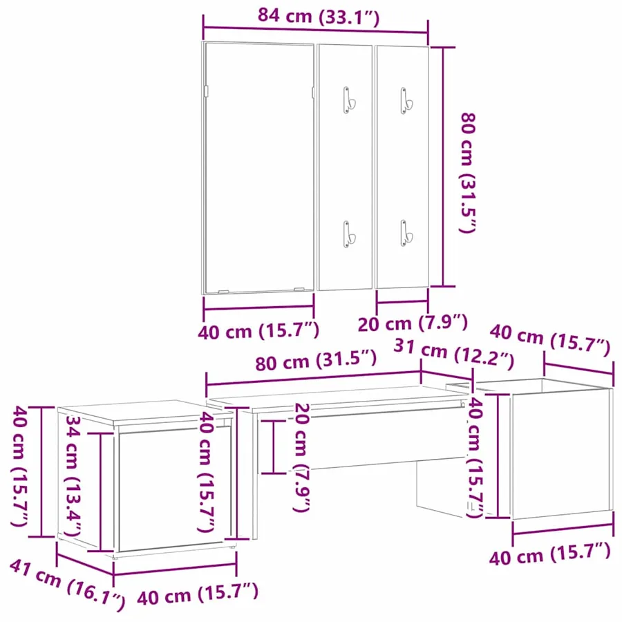Ensemble de meubles d'entrée 6 pcs Bois d'ingénierie - 15