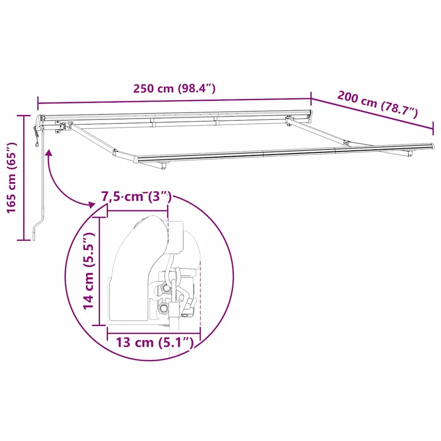 Auvent Rétractable Vert 250 x 200 cm tissu - 13