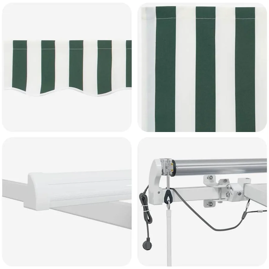 Auvent rétractable Vert et blanc 600 × 350 cm Polyester - 8