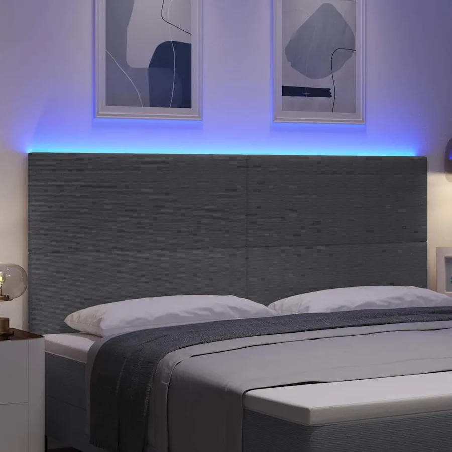 Tête de lit LED Gris clair 200 cm Tissu en velours côtelé - 4