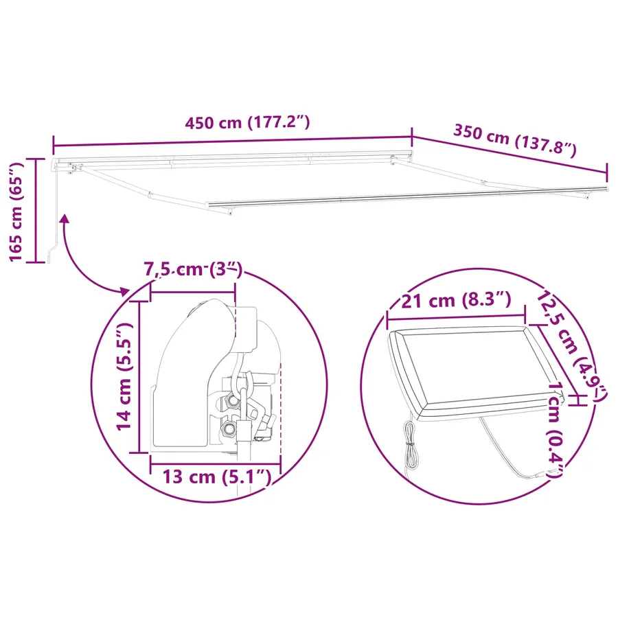 Auvent rétractable Vert et blanc 450 × 350 cm - 16