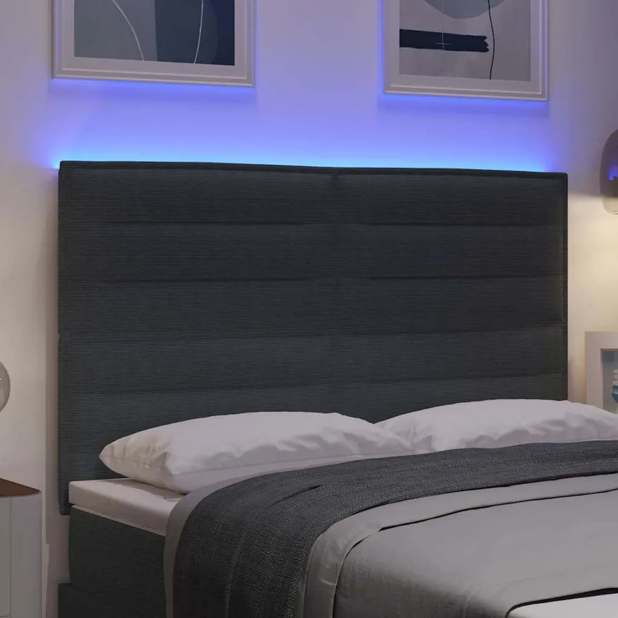 Tête de lit LED Gris foncé 160 cm Tissu en velours côtelé - 4