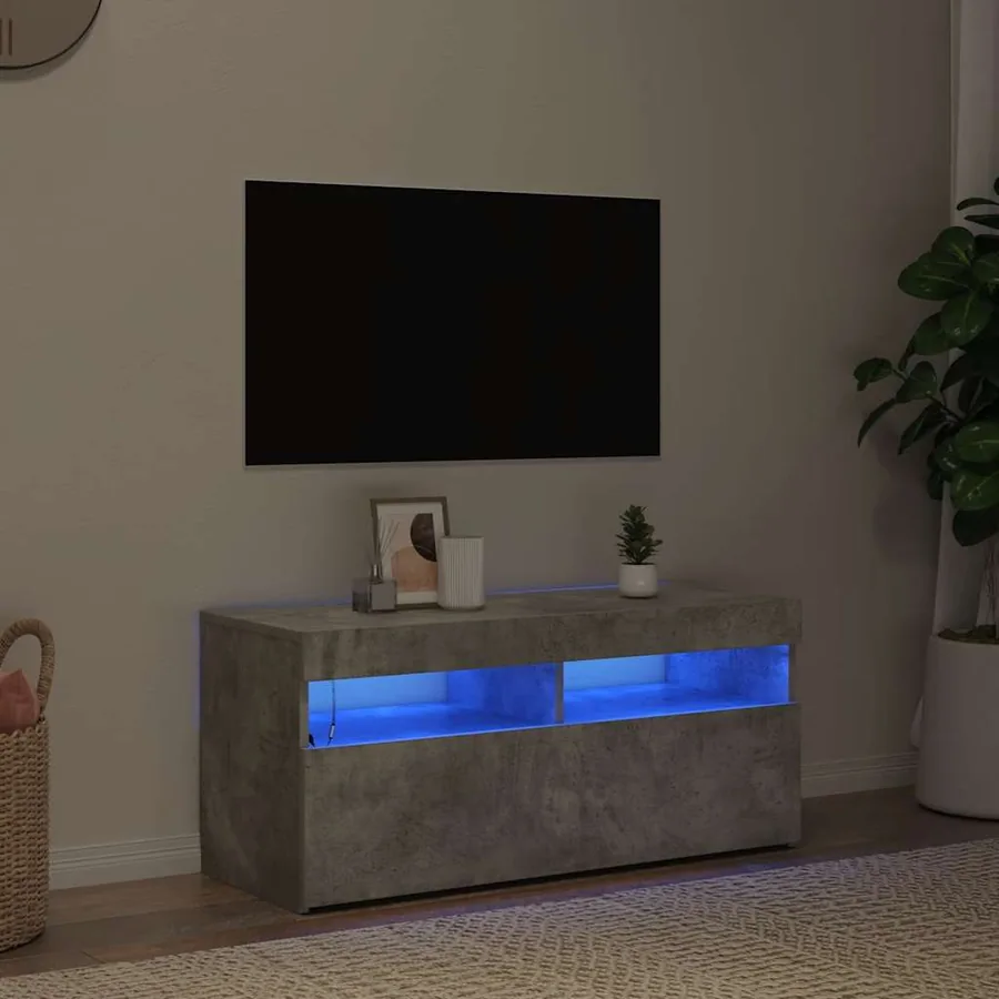 Meuble TV avec lumières LED gris béton 90x35x40 cm
