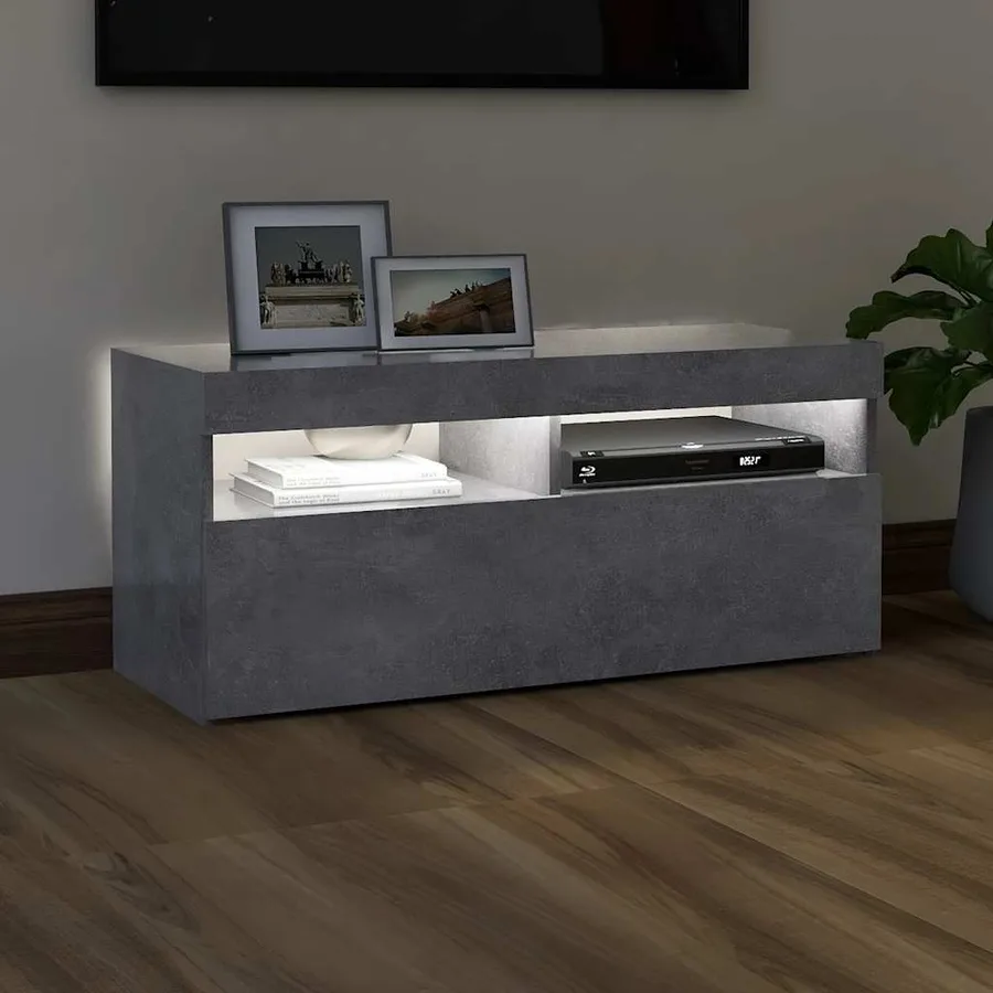 Meuble TV avec lumières LED gris béton 90x35x40 cm - 3