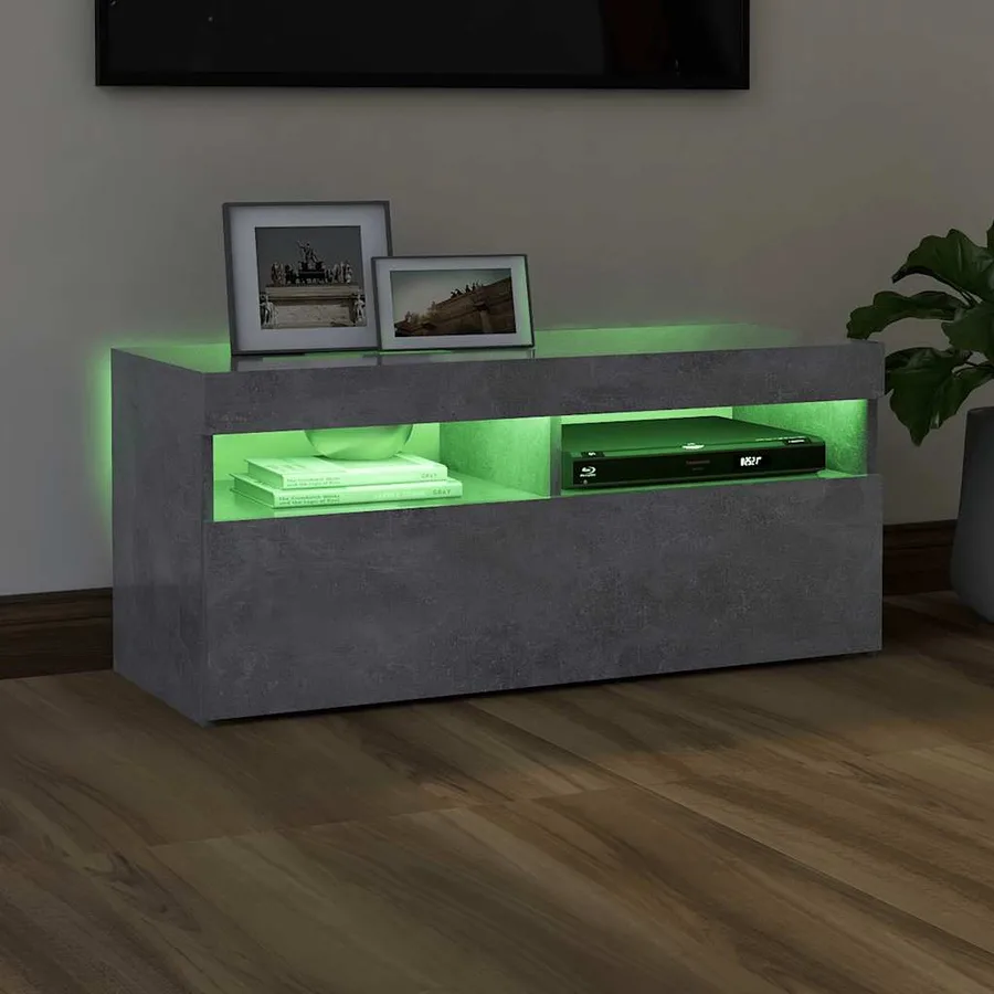 Meuble TV avec lumières LED gris béton 90x35x40 cm - 4