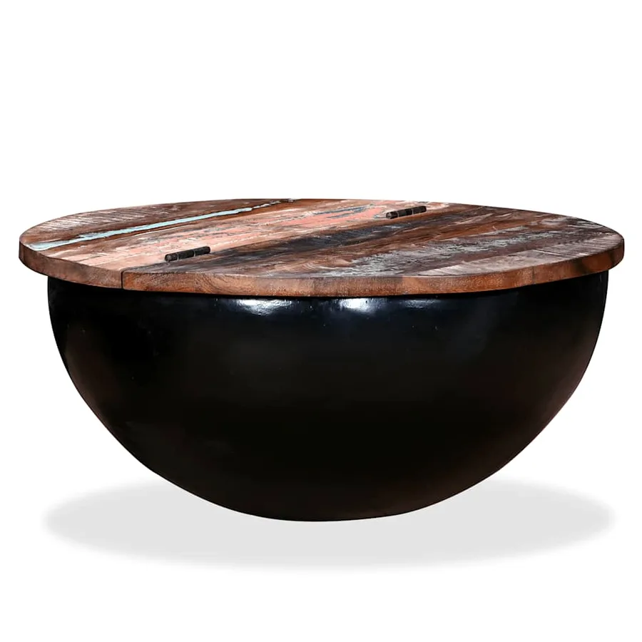 Table basse Bois de récupération massif Noir Forme de bol - 10