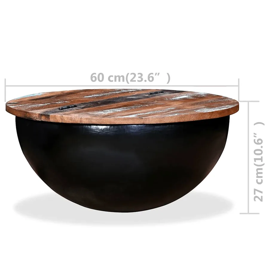 Table basse Bois de récupération massif Noir Forme de bol - 15