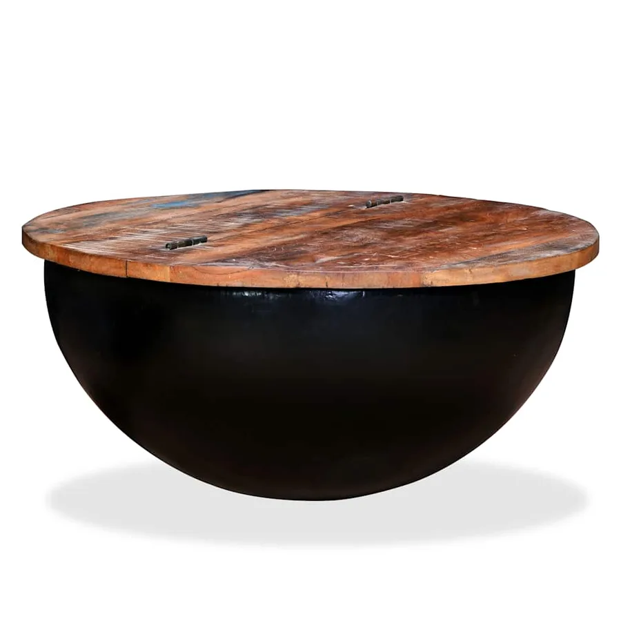 Table basse Bois de récupération massif Noir Forme de bol - 8