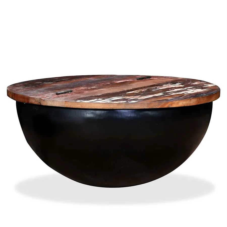 Table basse Bois de récupération massif Noir Forme de bol - 9