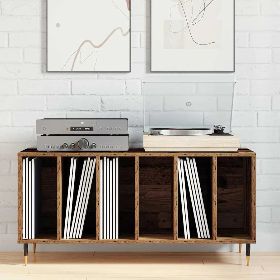 Meuble à vinyles Bois ancien 100 x 38 x 48 cm Bois d'ingénierie - 4
