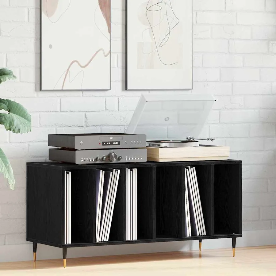 Meuble à vinyles Chêne noir 100 x 38 x 48 cm Bois d'ingénierie
