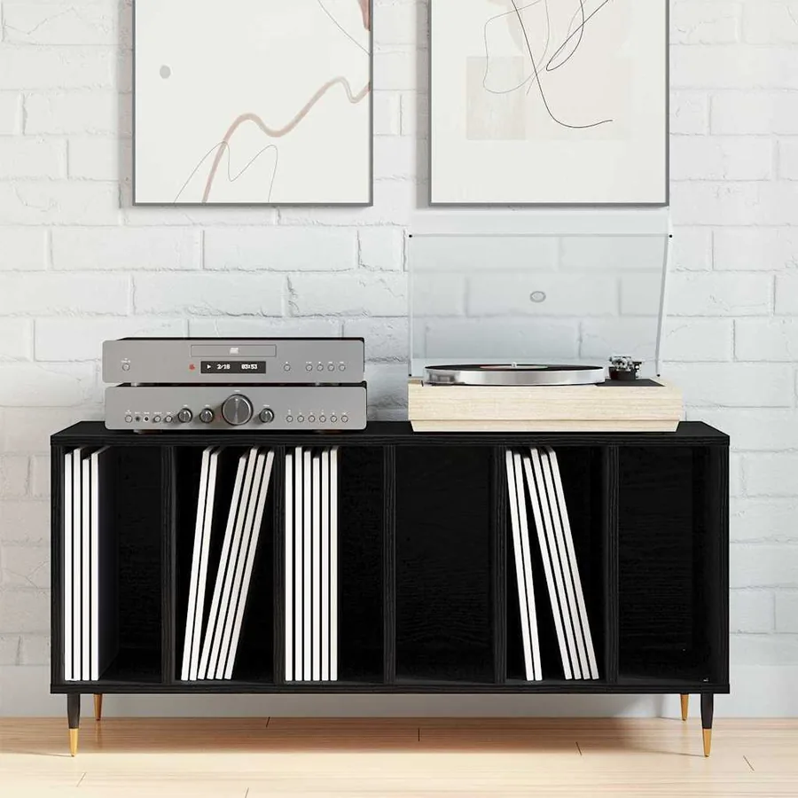 Meuble à vinyles Chêne noir 100 x 38 x 48 cm Bois d'ingénierie - 4