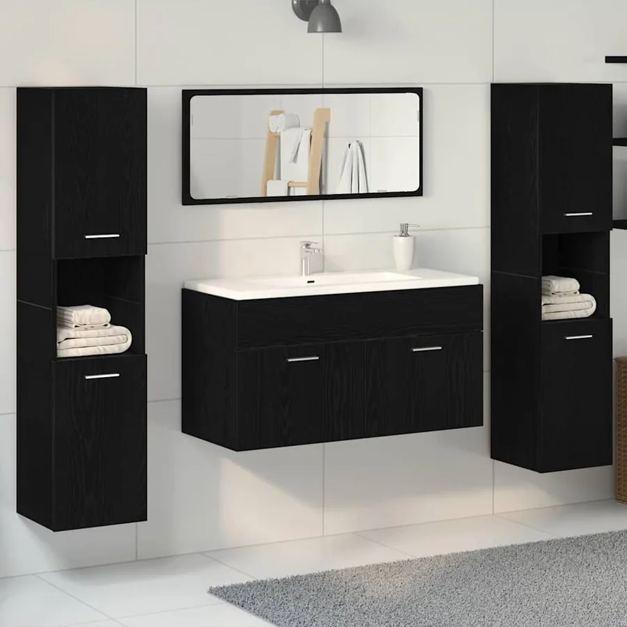 Ensemble de mobilier de salle de bain 4 pcs Chêne noir