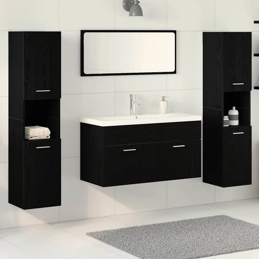 Ensemble de mobilier de salle de bain 4 pcs Chêne noir