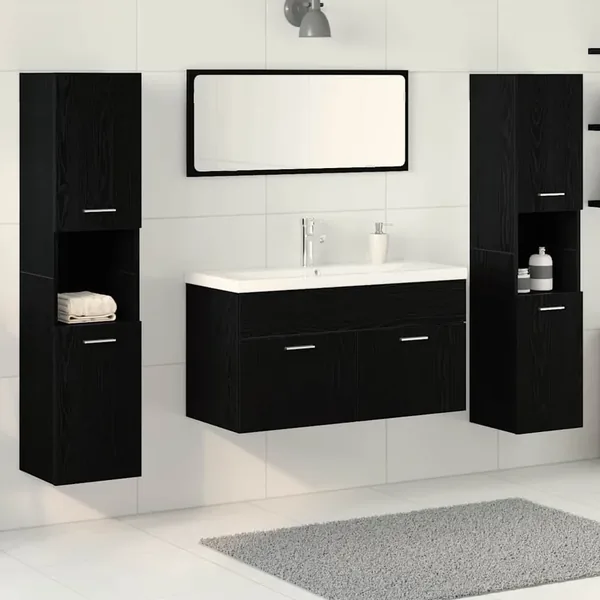 Ensemble de mobilier de salle de bain 4 pcs Chêne noir