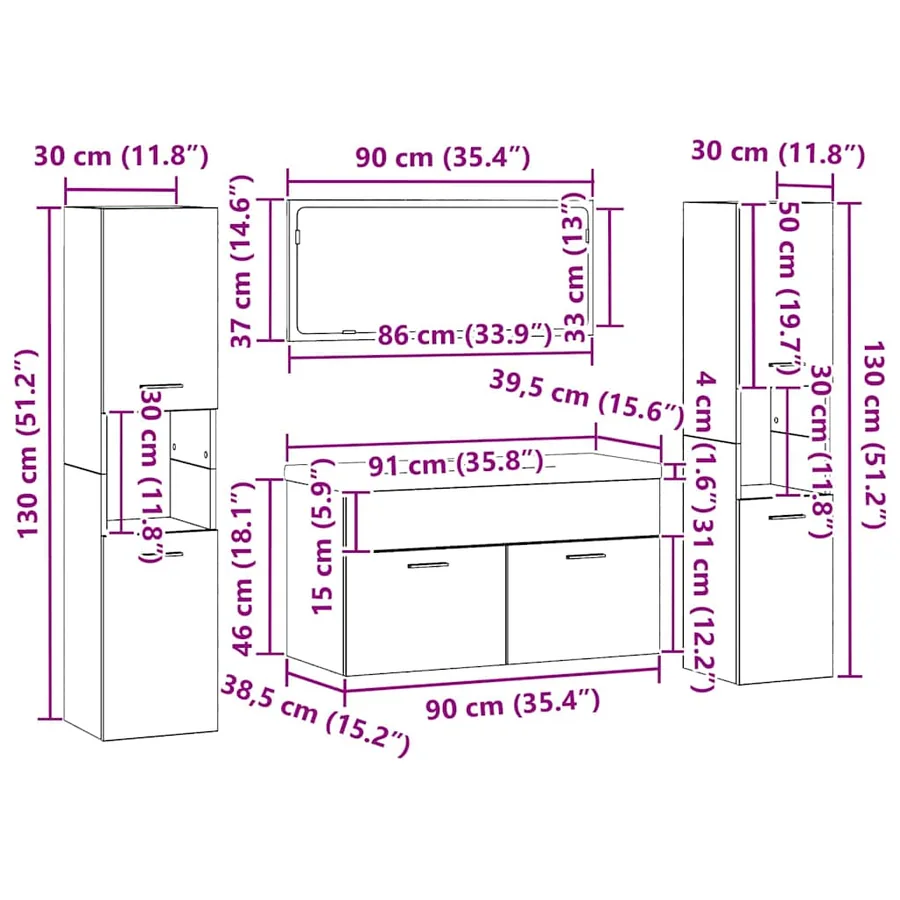 Ensemble de mobilier de salle de bain 4 pcs Chêne noir - 15