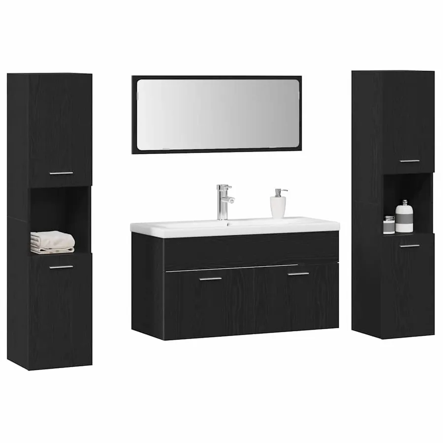 Ensemble de mobilier de salle de bain 4 pcs Chêne noir - 3