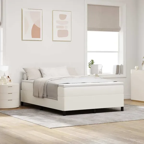 Lit à ressorts Crème 140 x 190 cm Tissu en velours côtelé