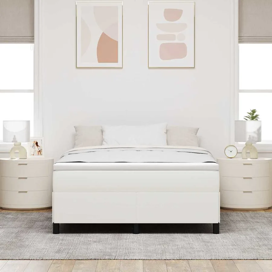 Lit à ressorts Crème 140 x 190 cm Tissu en velours côtelé - 3