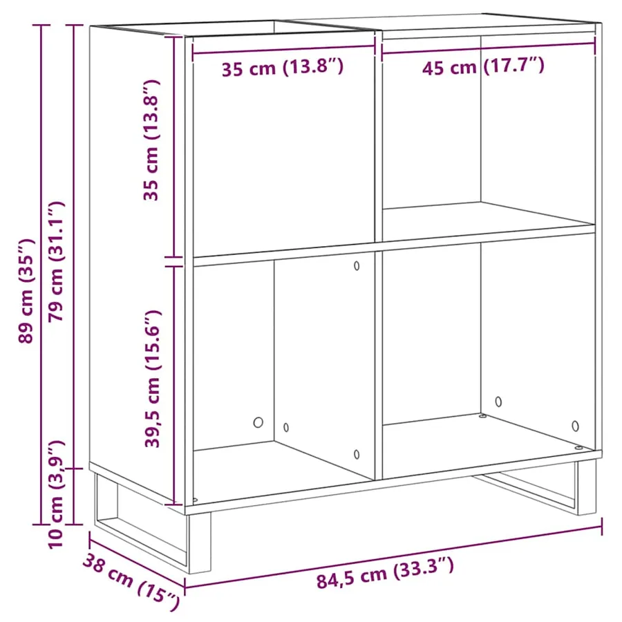 Meuble à vinyles chêne artisanal 84,5 x 38 x 89 cm - 13