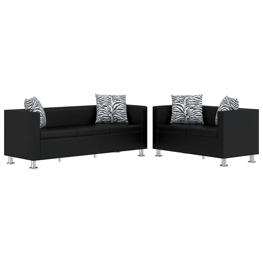 Jeu de canapé à 2 places et à 3 places Cuir synthétique Noir
